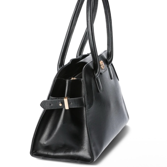 Time & Tru Maxwell Black Satchel Bag Double Top Handles NEW - Picture 5 of 5